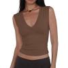 Women Deep V Neck Tops Sexy Sleeveless Crop Top Stretchy Trendy Going Out Tank Top Cute Summer Clothes(Brown)