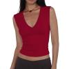 Women Deep V Neck Tops Sexy Sleeveless Crop Top Stretchy Trendy Going Out Tank Top Cute Summer Clothes(Red)