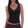 Women Deep V Neck Tops Sexy Sleeveless Crop Top Stretchy Trendy Going Out Tank Top Cute Summer Clothes(Y-black)