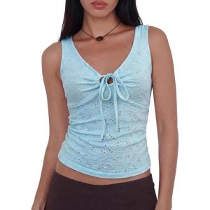 Women Deep V Neck Tops Sexy Sleeveless Crop Top Stretchy Trendy Going Out Tank Top Cute Summer Clothes(Z-sky Blue Floral)