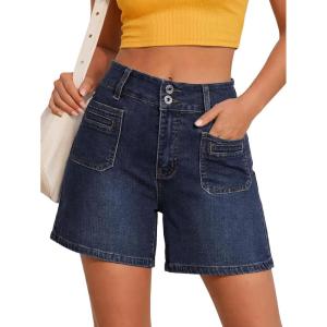 EMMIOL Womens Jean Shorts High Waisted Denim Trendy Casual Jorts(Dark Blue-016)
