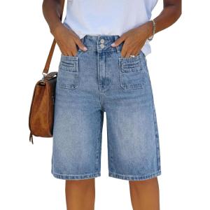 EMMIOL Womens Jean Shorts High Waisted Denim Trendy Casual Jorts(Light Blue-017)