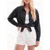 EMMIOL Denim Shirt Women Button Down Long Sleeve Denim Blouse 2026 Hidden Button Jean Shirt Oversized Summer Casual Tops(Black)