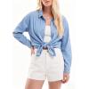 EMMIOL Denim Shirt Women Button Down Long Sleeve Denim Blouse 2026 Hidden Button Jean Shirt Oversized Summer Casual Tops(Light Blue)