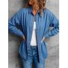 EMMIOL Denim Shirt Women Button Down Long Sleeve Denim Blouse 2026 Hidden Button Jean Shirt Oversized Summer Casual Tops(Mid Blue)