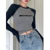 EMMIOL Raglan Tee for Women Y2k Clothing Going Out Tops Long Sleeve Ribbed Knit Crop Top Scoop Neck Tee Shirt Club Streetwear(Blue)