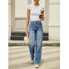 EMMIOL Wide Leg Jeans for Women Mid High Waisted Straight Leg Baggy Pants 2026 Trendy Casual Denim Jeans with Front Seamed(Blue)