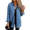 EMMIOL Denim Shirt Women Button Down Long Sleeve Denim Blouse 2026 Hidden Button Jean Shirt Oversized Summer Casual Tops(Mid Blue)