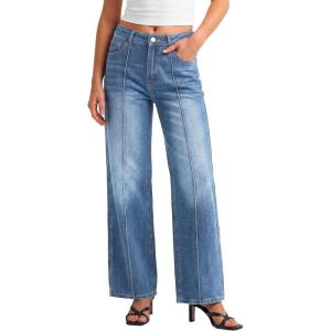 EMMIOL Wide Leg Jeans for Women Mid High Waisted Straight Leg Baggy Pants 2026 Trendy Casual Denim Jeans with Front Seamed(Blue)