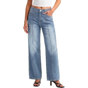 EMMIOL Wide Leg Jeans for Women Mid High Waisted Straight Leg Baggy Pants 2026 Trendy Casual Denim Jeans with Front Seamed(Vintage Blue)