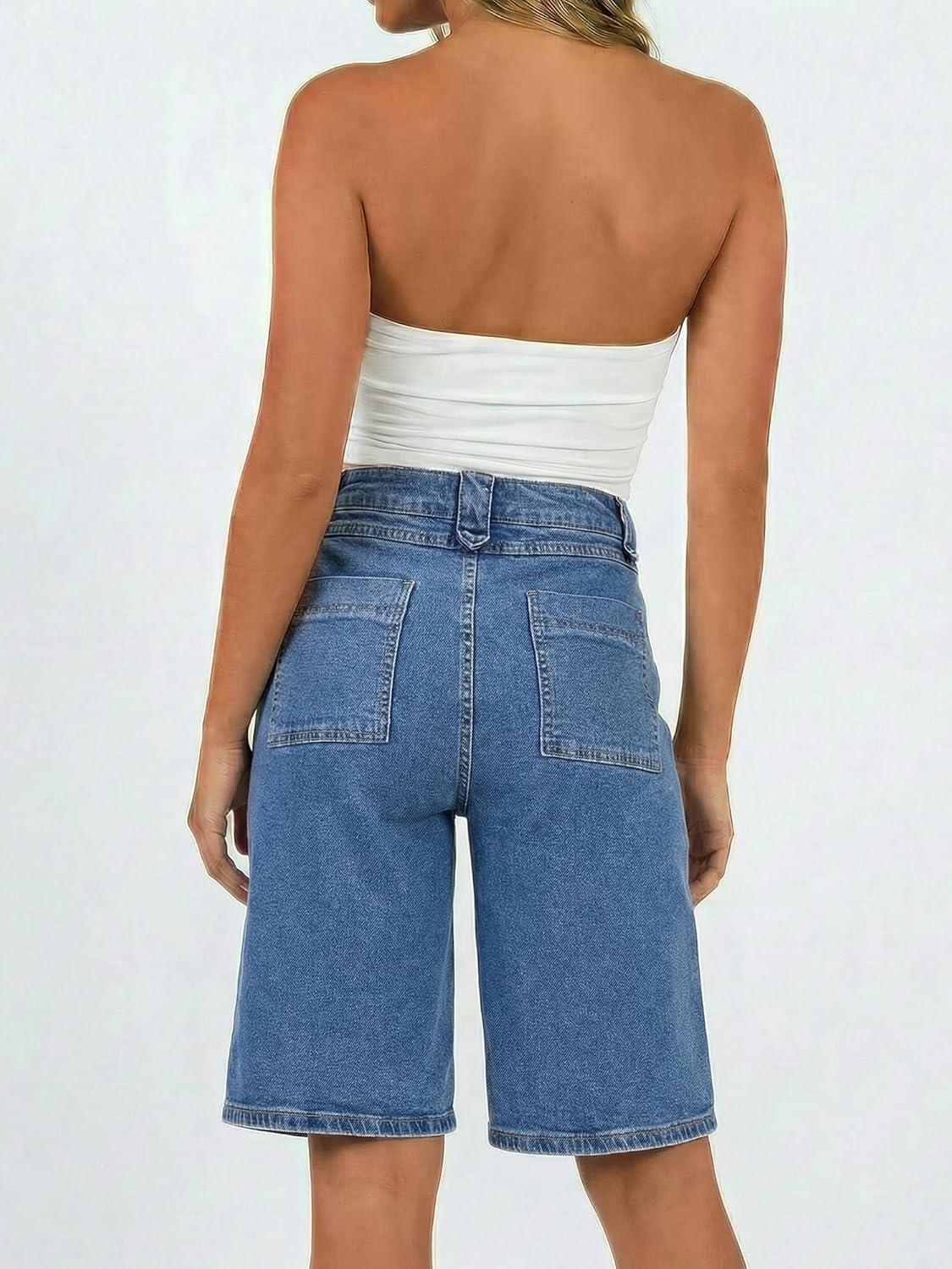 image:imageEMMIOL Bermuda Jean Shorts Womens High Waisted Jorts Straight Leg Denim Vintage Cute Long Baggy Y2k