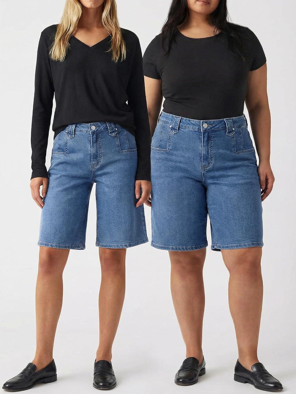 image:imageEMMIOL Bermuda Jean Shorts Womens High Waisted Jorts Straight Leg Denim Vintage Cute Long Baggy Y2k