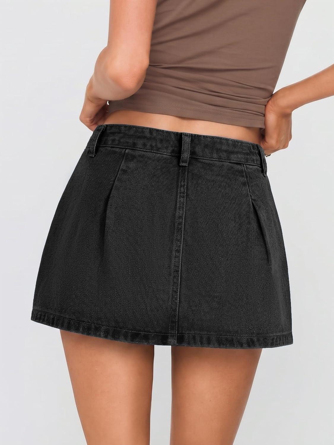 image:imageEMMIOL Jean Skirts for Women Mid High Waisted Denim Mini Skirt Summer Cotton Vintage Button Cargo Skorts with Pocket Y2K SexyBlack