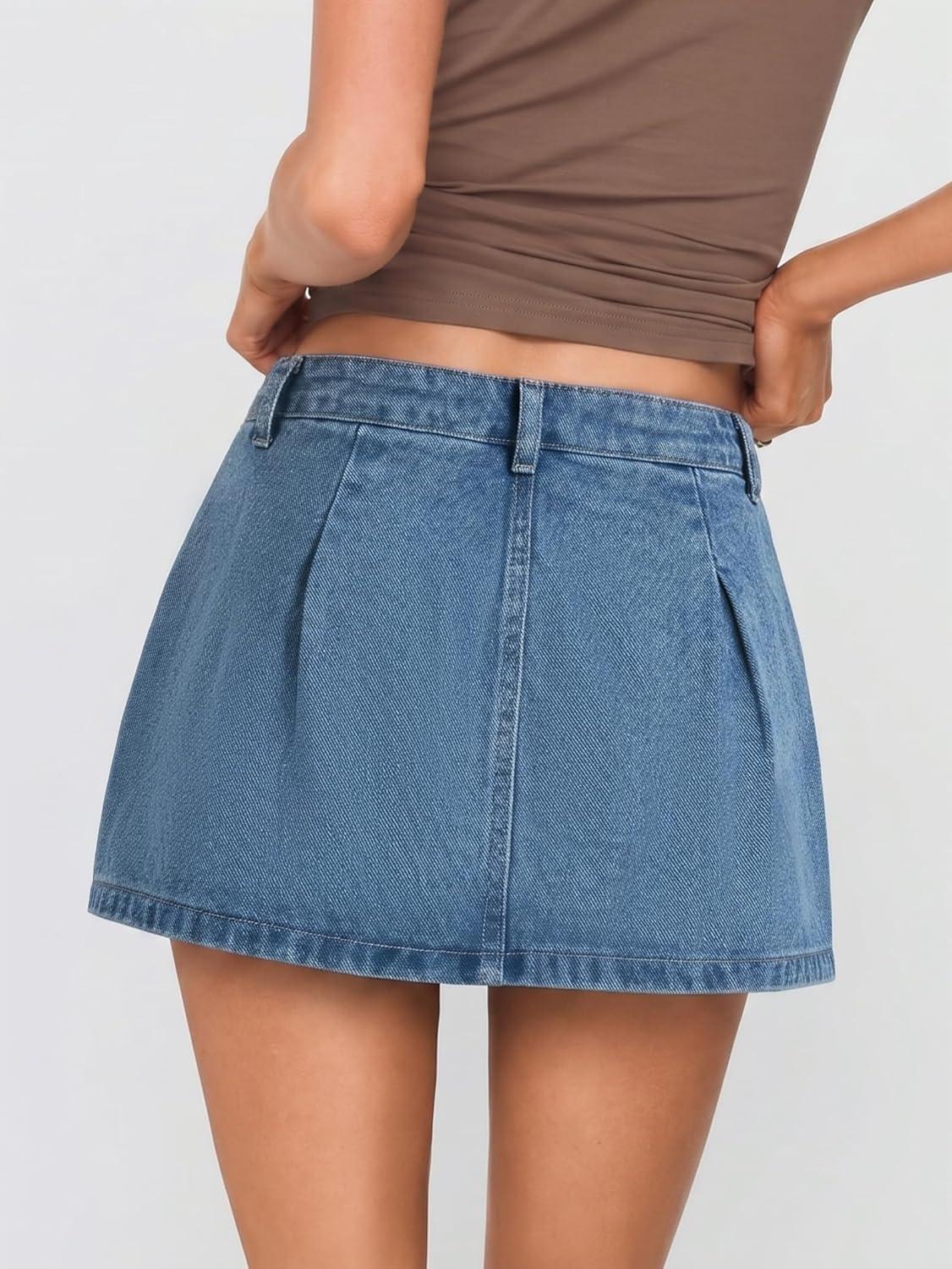 image:imageEMMIOL Jean Skirts for Women Mid High Waisted Denim Mini Skirt Summer Cotton Vintage Button Cargo Skorts with Pocket Y2K SexyBlue