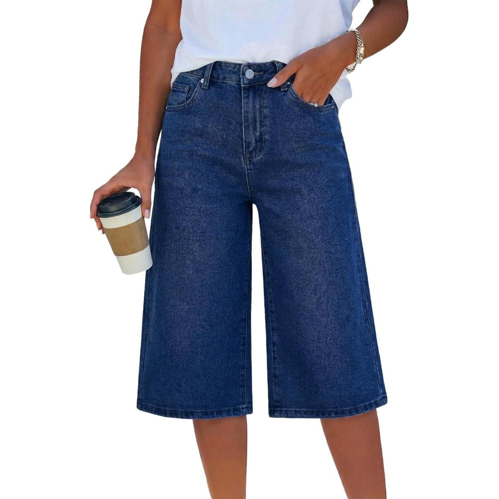 image:imageEMMIOL Baggy Jorts for Women Elastic High Waisted Bermuda Y2k Jeans Shorts Machine Washable Casual Summer Long Denim ShortsDark Blue091