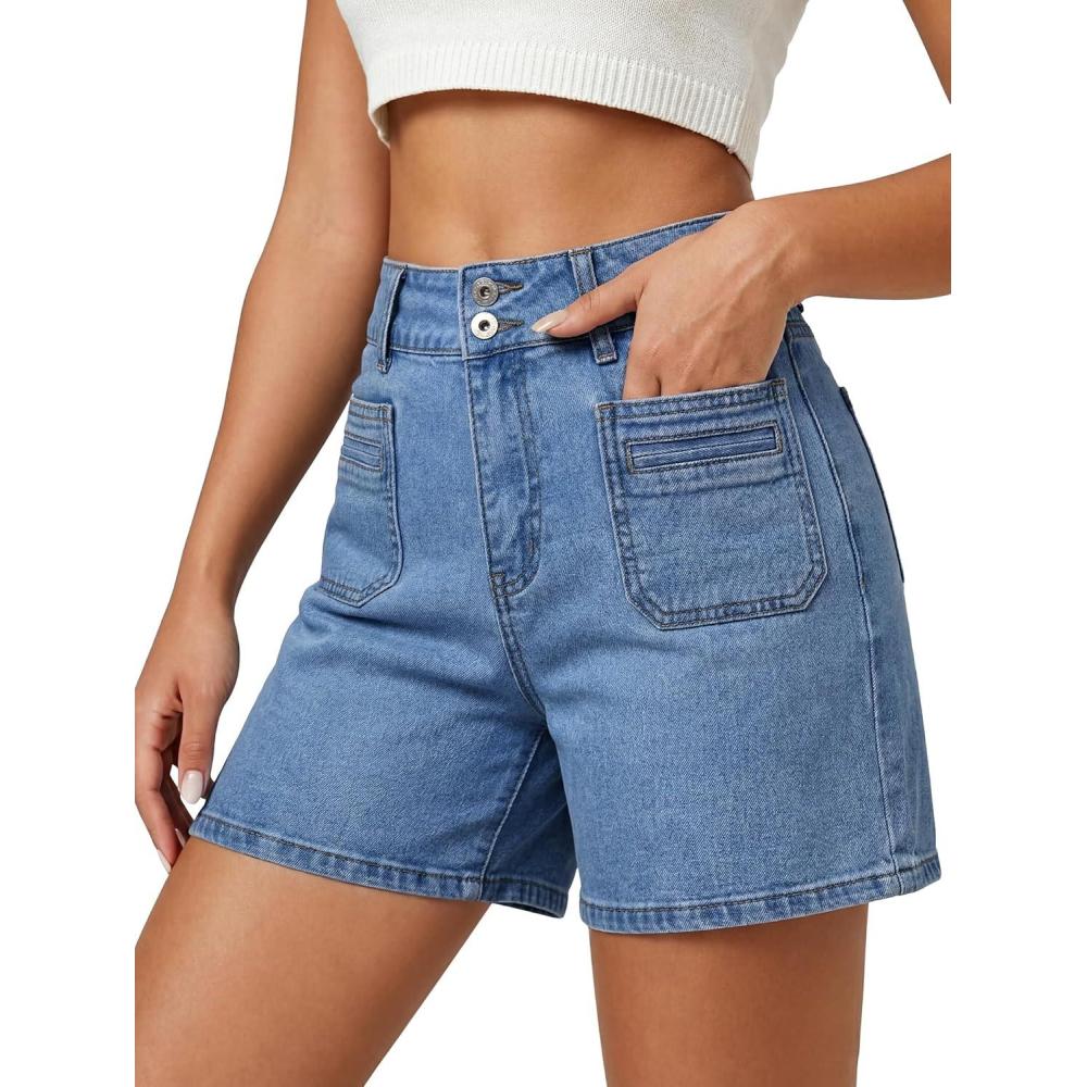image:imageEMMIOL Women Jorts  High Waisted Stretchy Jorts Y2K Trendy Denim Shorts Casual Summer Bottoms for Street Daily PartyBlue016
