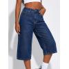 EMMIOL Baggy Jorts for Women Elastic High Waisted Bermuda Y2k Jeans Shorts Machine Washable Casual Summer Long Denim Shorts(Dark Blue-091)