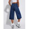EMMIOL Baggy Jorts for Women Elastic High Waisted Bermuda Y2k Jeans Shorts Machine Washable Casual Summer Long Denim Shorts(Dark Blue-091)