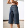 EMMIOL Baggy Jorts for Women Elastic High Waisted Bermuda Y2k Jeans Shorts Machine Washable Casual Summer Long Denim Shorts(Navy Blue)