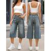 EMMIOL Baggy Jorts for Women Elastic High Waisted Bermuda Y2k Jeans Shorts Machine Washable Casual Summer Long Denim Shorts(Vintage Blue)