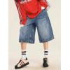 EMMIOL Machine Wash Y2K Jorts Women Wide Leg Baggy Long Jean Shorts Loose Fit Bermuda Denim Shorts(Ab002-blue)