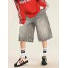 EMMIOL Machine Wash Y2K Jorts Women Wide Leg Baggy Long Jean Shorts Loose Fit Bermuda Denim Shorts(Ab004-grey)