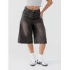 EMMIOL Machine Wash Y2K Jorts Women Wide Leg Baggy Long Jean Shorts Loose Fit Bermuda Denim Shorts(Black)