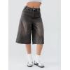 EMMIOL Machine Wash Y2K Jorts Women Wide Leg Baggy Long Jean Shorts Loose Fit Bermuda Denim Shorts(Black)
