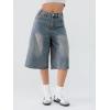 EMMIOL Machine Wash Y2K Jorts Women Wide Leg Baggy Long Jean Shorts Loose Fit Bermuda Denim Shorts(Dark Blue)