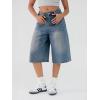 EMMIOL Machine Wash Y2K Jorts Women Wide Leg Baggy Long Jean Shorts Loose Fit Bermuda Denim Shorts(Denim Blue)