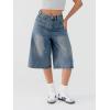 EMMIOL Machine Wash Y2K Jorts Women Wide Leg Baggy Long Jean Shorts Loose Fit Bermuda Denim Shorts(Denim Blue)