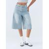 EMMIOL Machine Wash Y2K Jorts Women Wide Leg Baggy Long Jean Shorts Loose Fit Bermuda Denim Shorts(Light Blue)