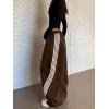 EMMIOL Women’s Y2K Baggy Barrel Striped Sweatpants, High Waisted Wide Leg Pants, Joggers with Drawstring Waist and Cuffs(Brown)