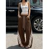 EMMIOL Women’s Y2K Baggy Barrel Striped Sweatpants, High Waisted Wide Leg Pants, Joggers with Drawstring Waist and Cuffs(Brown)
