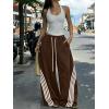 EMMIOL Women’s Y2K Baggy Barrel Striped Sweatpants, High Waisted Wide Leg Pants, Joggers with Drawstring Waist and Cuffs(Brown)
