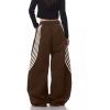 EMMIOL Women’s Y2K Baggy Barrel Striped Sweatpants, High Waisted Wide Leg Pants, Joggers with Drawstring Waist and Cuffs(Brown)