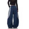 EMMIOL Women’s Y2K Baggy Barrel Striped Sweatpants, High Waisted Wide Leg Pants, Joggers with Drawstring Waist and Cuffs(Light Blue)