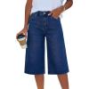 EMMIOL Baggy Jorts for Women Elastic High Waisted Bermuda Y2k Jeans Shorts Machine Washable Casual Summer Long Denim Shorts(Dark Blue-091)