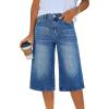 EMMIOL Baggy Jorts for Women Elastic High Waisted Bermuda Y2k Jeans Shorts Machine Washable Casual Summer Long Denim Shorts(Mid Blue)