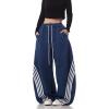 EMMIOL Women’s Y2K Baggy Barrel Striped Sweatpants, High Waisted Wide Leg Pants, Joggers with Drawstring Waist and Cuffs(Light Blue)
