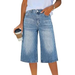 EMMIOL Baggy Jorts for Women Elastic High Waisted Bermuda Y2k Jeans Shorts Machine Washable Casual Summer Long Denim Shorts(Blue)