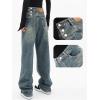 EMMIOL Women Baggy Jeans Mid-Low Waist Boyfriend Streetwear Vintage Jeans Wide Leg Denim Pants Blue,3XL