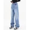 EMMIOL Women Baggy Jeans Mid-Low Waist Boyfriend Streetwear Vintage Jeans Wide Leg Denim Pants Sky Blue with Bow,M
