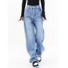 EMMIOL Women Baggy Jeans Mid-Low Waist Boyfriend Streetwear Vintage Jeans Wide Leg Denim Pants Sky Blue with Bow,M