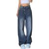EMMIOL Baggy Jeans for Women Mid-Low Waist Streetwear Jeans Wide Leg Denim Pants Dark Blue,S