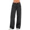 EMMIOL Baggy Straight Leg Jeans Women, Mid-High Rise Denim Pants, Y2K Vintage Distressed Stretchy Loose Fit with Large Pocket，Boyfriend Wide Leg Trousers Casual, Black 2