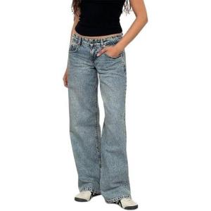 EMMIOL Mid-Low Rise Baggy Jeans for Women, Straight Leg Vintage Boyfriend Jeans with Distressed Details