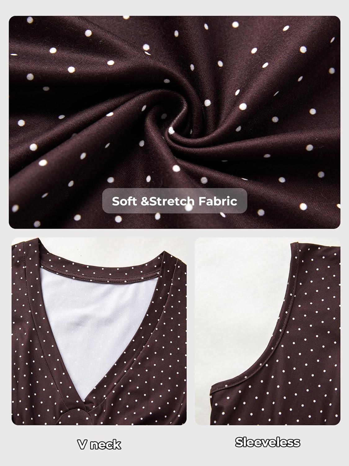 image:image2 Pack S Womens Deep V Neck Sleeveless Crop Tops Stretchy Going Out Summer Tank Tops Brown amp Black Polka Dots