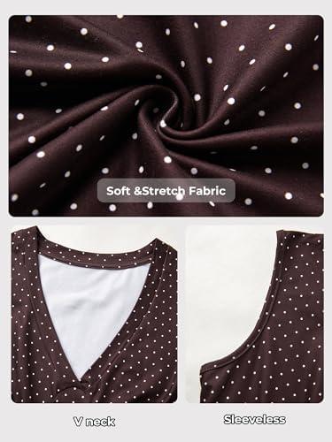 image:image2 Pack XS Womens Deep V Neck Sleeveless Crop Tops Stretchy Going Out Summer Tank Tops Brown amp Black Polka Dots