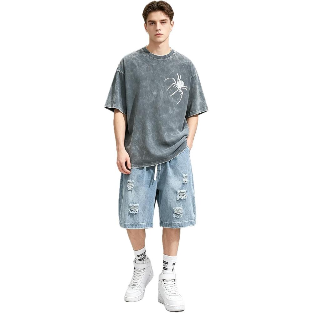 image:imageEMMIOL Baggy Jean Shorts MenMens Y2k Baggy Shirts Graphic Tees Oversized Comfy Casual Streetwear Summer